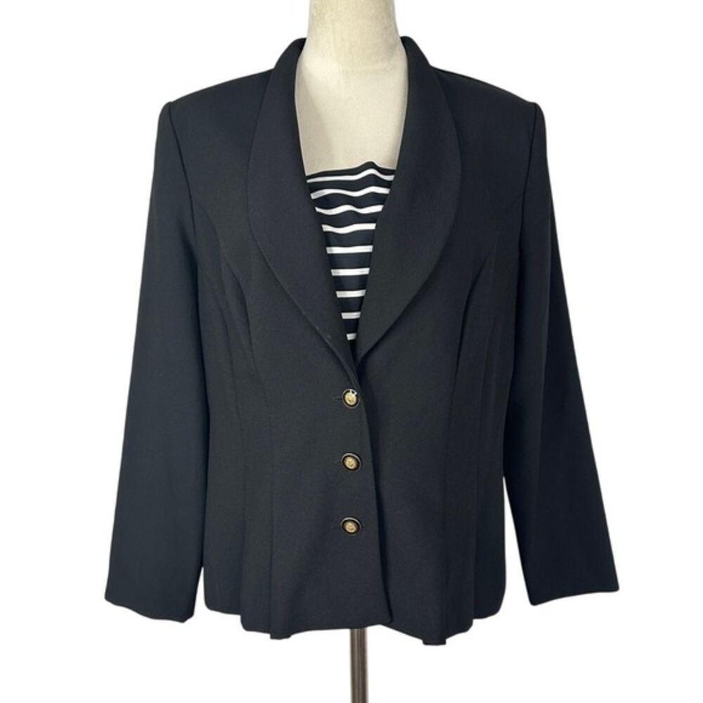 Vintage Virgo Petite‎ Black Blazer Business Career Gold Buttons Womens 14 Petite